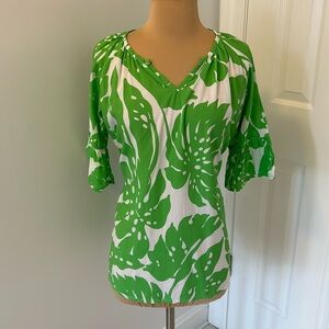 Barbara Gerwit Green White Leaf Print Blouse